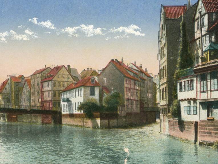 Kolorierte Foto-Postkarte der Leineinsel